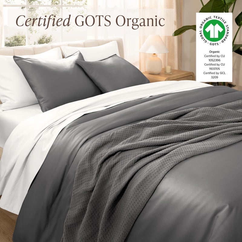 Bare Home 100% Organic Cotton Sateen Duvet Cover Set - Full/Queen Size - 400 Thread Count - Smooth Sateen Weave - Warm & Luxurious - Duvet Cover (Queen, Grey) - Image 3
